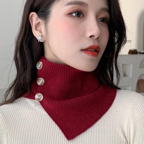 Korean Knit Warm Pullover False Colloar Scarve Women Winter Thick Elastic Button Wool Cycling Windproof Neck Guard Scarves O24