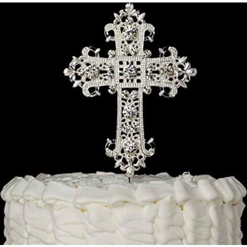 Cross Cake Topper Stand religious Wedding Baptism Christening First Communion birthday girl boy Confirmation decoration Supplies