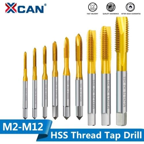 XCAN 1pc M2/M2.5/M3/M3.5/M4/M5/M6 Titanium Coated Hand Tap HSS Metric Straight Flute Thread Screw Tap