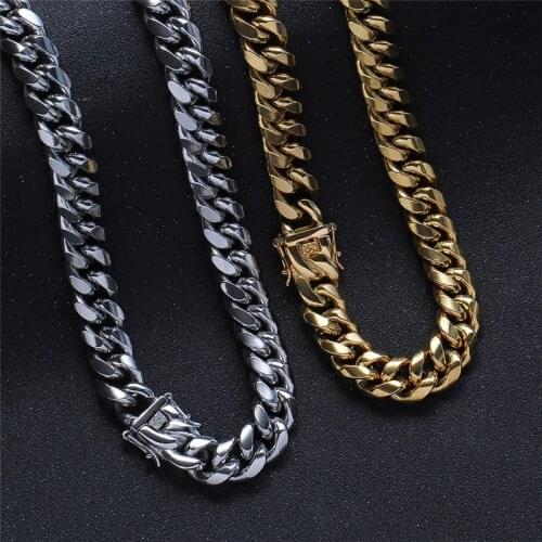 Fashion Miami Cuban Chain Necklace Classic 14mm Stainless Steel Hip Hop Jewelry Necklaces For Men Party Gift