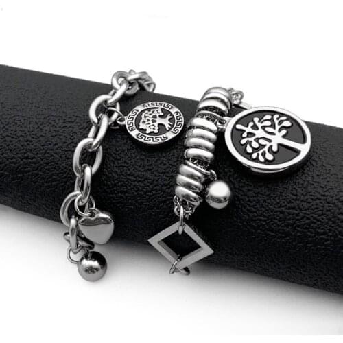 Fashion Titanium Steel Bracelet Tree of Life Geometric Heart-shaped Round Bracelet All-match Jewelry hot sale