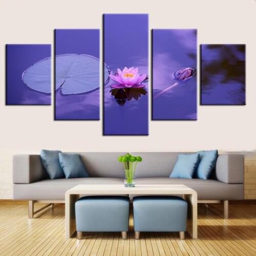 Wall Art Print Poster Modular 5 Set Lotus Flower Home Decor Background Picture Frame Watercolor Living Room Gift Canvas Painting