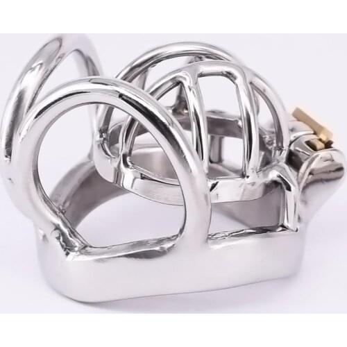Stainless Steel Male Chastity Cage Short Metal Cockring Curved Testicle Restraints Gear Chastity Devices Balls Locking Ring
