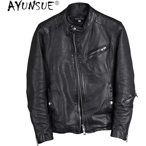 2021 Leather Jacket Men Japanese Slim Real Sheepskin Coat Streetwear Bomber Jacket Men Clothing Biker Blouson Cuir Homme WPY3667