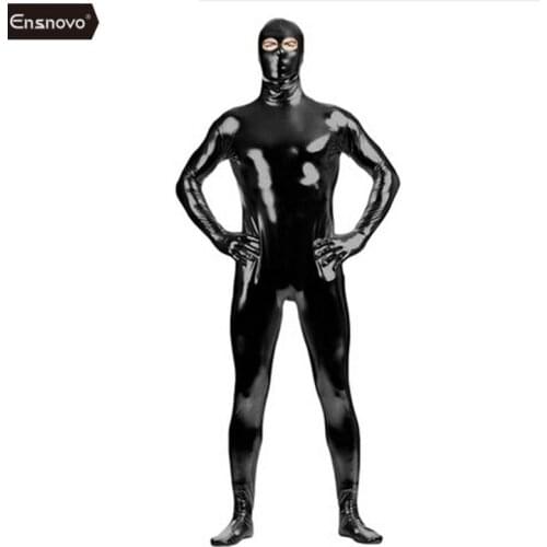 Ensnovo Men Catsuit Open Eye Spandex Shiny Metallic Zentai Suit Full Body Nylon Custom Skin Open Eyes Costume Bodysuit