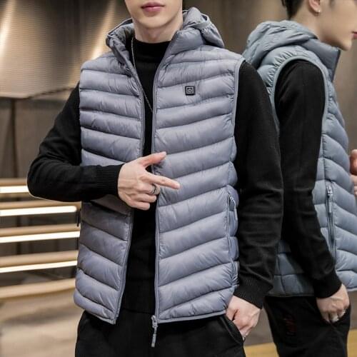 Men Vest Warm Jacket with zipper pocket Smart heating warm vest Mens sleeveless hooded warm vest 2020 New Winter Clothing