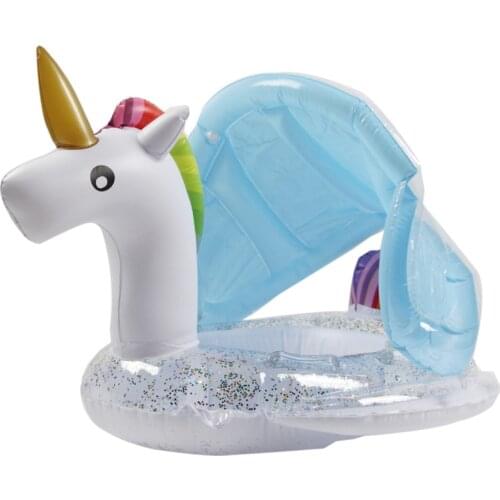 Inflatable Baby Swimming Ring Kids Flamingo Unicorn Swim Circle with Shade Swimming Pool Float Water Fun Pool Toys Seat