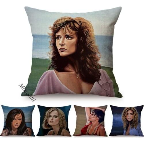 European Elegant Woman Portrait Style Throw Pillow Cases Abstract Oil Painting Decoration Linen Pillowcase Square Cushion Cover