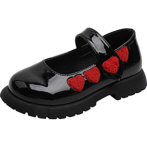 2021 autumn new childrens fashion love leather shoes girls soft sole fashion square shoes princess shoes sweet heart