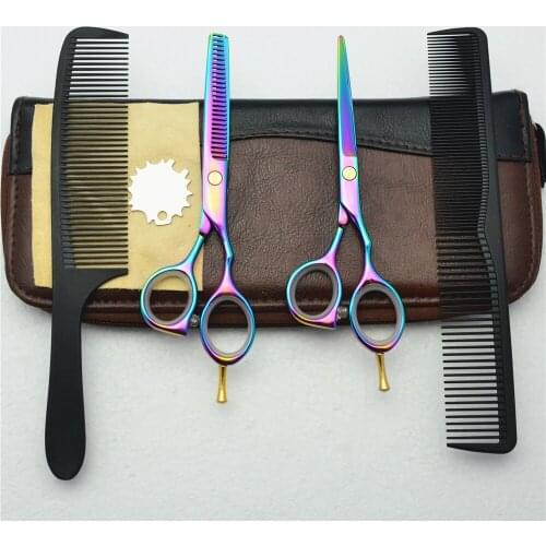 1014C 5.5'' 4Pcs Suit Customized Logo Professional Purple Hairdressing Scissors Cutting Scissors Thinning Shears Hair Scissors