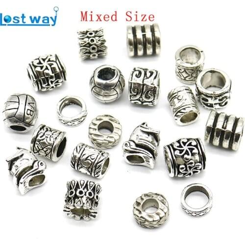 Wholesale 20pcs European Beads Big Hole Beads Mixed Size Tibetan Silver color Spacer Beads Plated For Charm Bracelets Making DIY