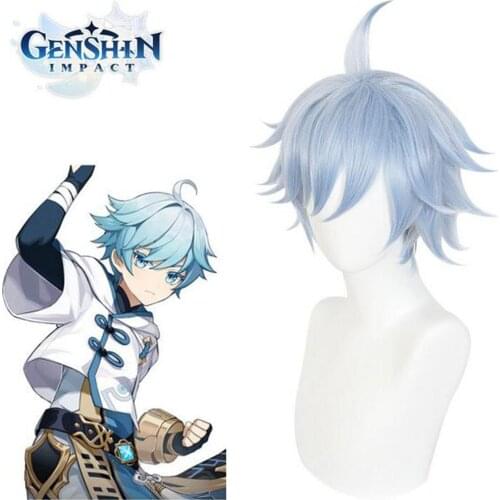 Anime Game Chongyun Cosplay Wig Genshin Impact Cosplay Blue Heat Resistant Synthetic Hair Chongyun Halloween Cosplay