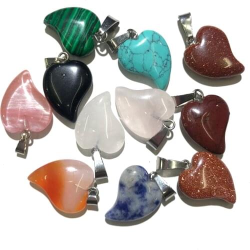 Peach Heart Shaped Opal Stones Pendant Reiki Healing Semi-precious Stone Amulet DIY Jewelry Natural Stone Charms Size 15x20mm
