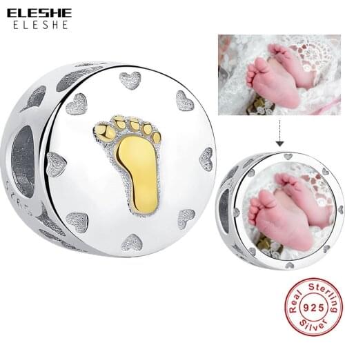 Personalized Custom Photo Round Charm 925 Sterling Silver Baby Print Beads Fit ELESHE Charm Bracelet Original Silver 925 Jewelry