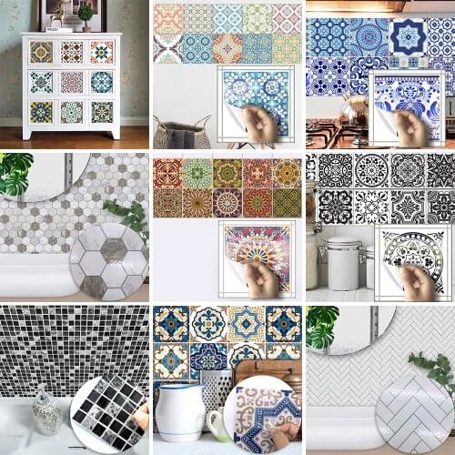 15*15cm Wholesale PVC Waterproof Self adhesive Furniture Kitchen Mediterranean Moroccan Arab Herringbone Tile Sticker