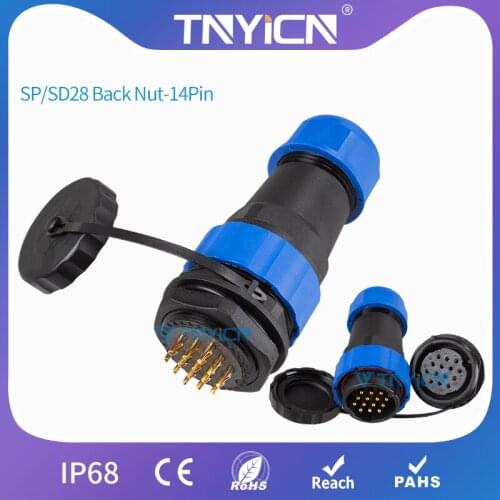 Waterproof Cable Connector IP68 SP/SD28 Back Nut-14Pin Wire Connectors Panel Mount power Connector Plug&Socket Male&Female Jack