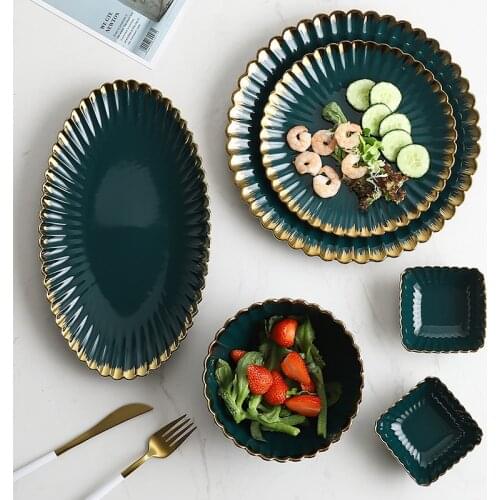 Nordic Phnom Penh Chrysanthemum Plate Creative Ceramic Tableware Oval Disc Soup Salad Bowl Flavor Dish Kitchen Porcelain