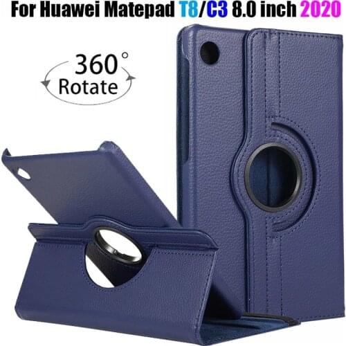360 Degree Rotating Smart Case For Huawei Matepad T8 8.0 inch PU Leather Flip Stand Tablet Cover For MediaPad C3 8inch