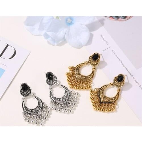 HOCOLE Vintage Antique Gold Silver Earrings For Women Retro Flower Hollow Bead Tassel Dangle Earring Boho Gypsy Indian Jewelry