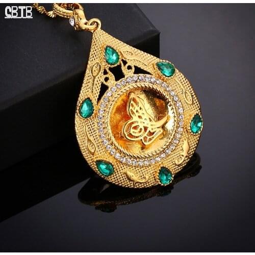 Green/White Crystal Necklace Women/Men Fashion Aristocratic Golden Arabian Islam Pendant Jewelry Necklace Gift Wholesale