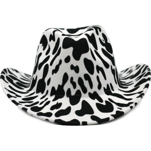 WZCX Cow Pattern Unisex Fashion New Thicken Spring Autumn Jazz Hat Personality Tie Dye Women Felt Hat Top Cap