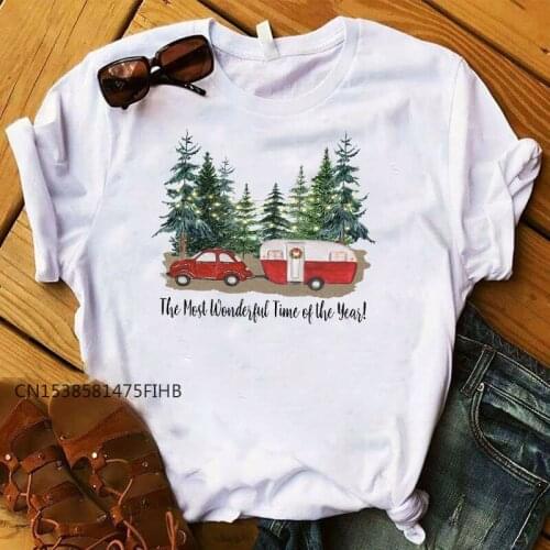 Women Plaid Truck Tree New Year Casual Ladies Merry Christmas Womens Premium Tops Clothing Female Graphic T Shirt T-Shirts