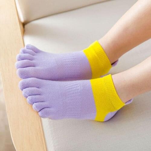 Women Colorful Socks Fitness Pilates Cotton Socks Patchwork Workout Anti Slip Toe Socks Breathable