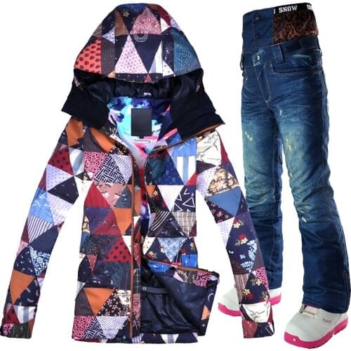Ski Suit Women Winter Outdoor Windproof Waterproof Mountain GSOU SNOW Ski Jacket And Pants Snow Sets Skiing And Snowboard suits