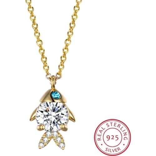 LEKANI Crystal Fish Pendant Necklace For Women 925 Sterling Silver Clavicle Chain Necklace