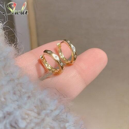 Golden Color Round Zirconia CZ Stone Geometric Hoop Earrings For Women French Trendy Minimalist Small Circle S925 Pins