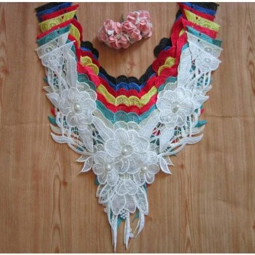 1 Piece 31*32cm Water Soluble Venice High Quality Pearl Lace Neckline Lace Collar Applique Fake Lace Patch