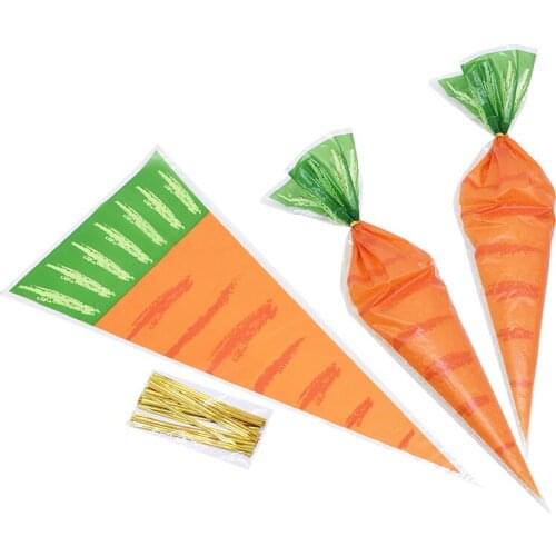 20pcs Carrot Design Plastic Bags Easter Candy Cookie Bags Wedding Birthday Favors Package Bag Easter Party Supplies Food Storage
