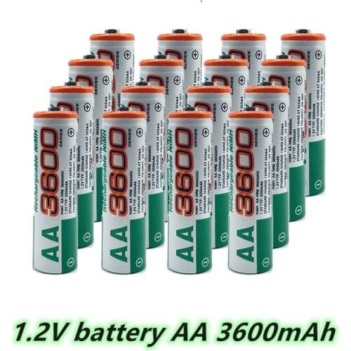 2021 100% new AA battery 3600 mAh rechargeable battery, 1.2 V Ni-MH AA battery, suitable for clocks, mice, computers 2