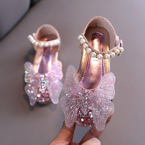 2021 Sequins Pearl Bow Children Shoes Kids Summer Sandals Girls Princess Shoes Fashion Flat Child Sandal School E412