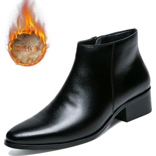 Chelsea Boots Men Shoes Dress Leather Boots Men Boots Elevator Shoes Winter Warm Formal Wedding Party Shoes Height Boots896