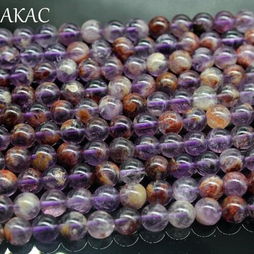 2strands AKAC approx8mm natural cacoxenite purple phantom quartz loose beads for diy making design