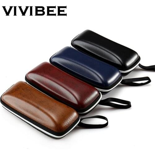 VIVIBEE Men Black PU Leather Sunglasses Case Zipper Waterproof Sun Glasses Eyewear Storage Men Eyeglasses Genuine Spectacle Box