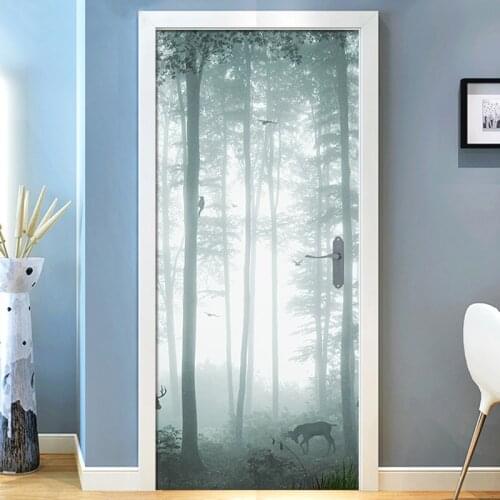 Dream Tree Deer PVC Waterproof 3D Space Mural Wallpaper Home Decoration Living room Modern Creative Art DIY Door Stickers Mural