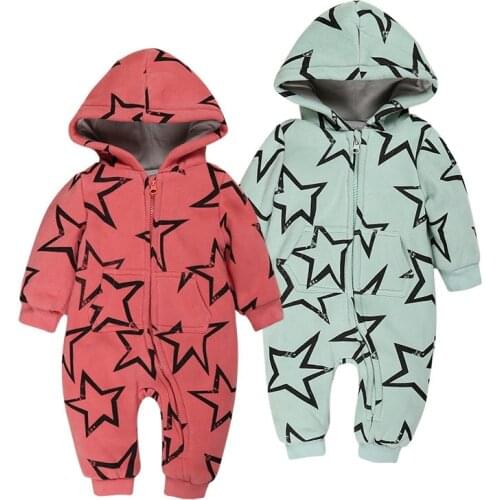 Newborn Hooded Overalls For Baby Cotton Start Print Romper Zipper Infant Jumpsuit Pagliaccetto Neonato Baby Clothing 0-2T