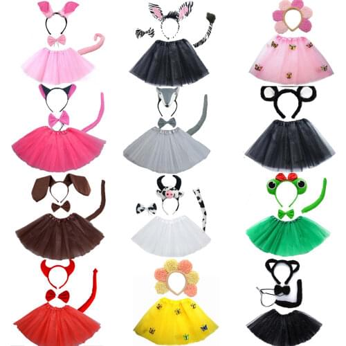 Animals Cosplay Costume Headband Tutu Skirt Set Accessories Kids Children Girl Party Dress Up Props Halloween Christmas