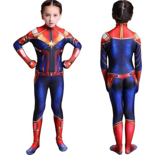 Girls csplay Costume Children Superhero Carol Danvers Bodysuit Jumpsuit Halloween Kids