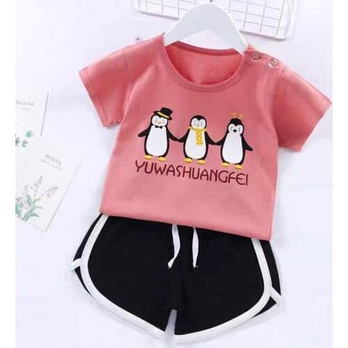 Boutique Kids Wear Summer Thin Girls Outfits Pure Cotton Print Boys Short Sleeve Shorts Suit 1-5 Year Old Childrens Clothes
