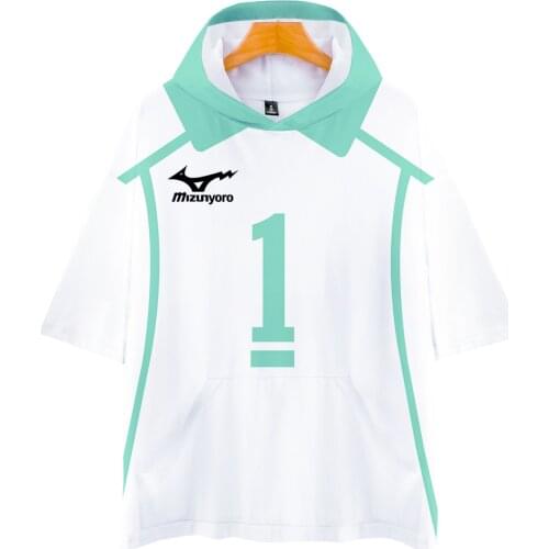 Anime Haikyuu Cosplay Costume Aoba Johsai High School Volleyball Club Oikawa Tooru 3D Printed Short Sleeve Hooded T Shirt Men