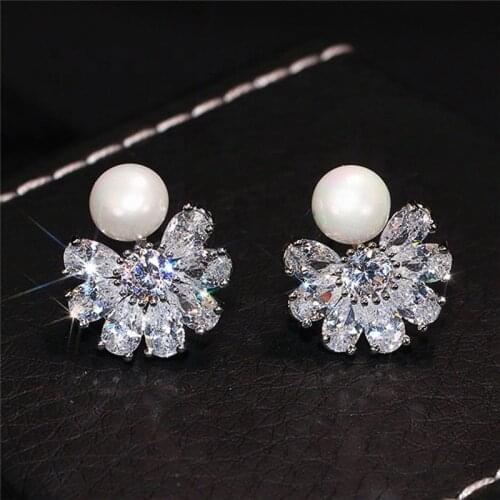 Huitan Gorgeous Bridal Simulated Pearl Wedding Earrings with Brilliant Cubic Zirconia Elegant Women Accessories Fashion Jewelry