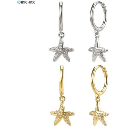Kikichicc 100% 925 Sterling Silver 8.5mm Starfish Drop Earrinf Sea Fish Circle Piercing Ohrringe New 2020 Rock Punk Jewelry