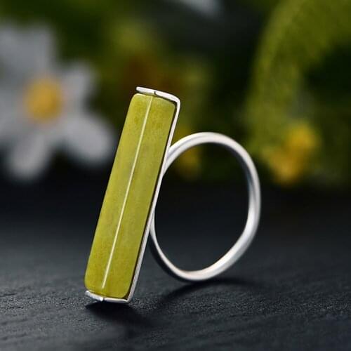 Lotus Fun Real 925 Sterling Silver Natural Olivine Stone Handmade Fine Jewelry Adjustable Ring Minimalism Rings for Women Bijoux