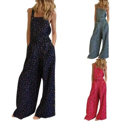 Wide Leg Pants Jumpsuits Rompers Ladies Casual Romper Office Wear Floral Print Sling Backless Loose Jumpsuit for Going Out Pants