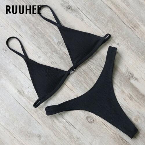 RUUHEE Sexy Brazilian Bikini Set 2019 Swimwear Women Swimsuit Bathing Suit Micro Bikini Solid Female Beachwear With Padded