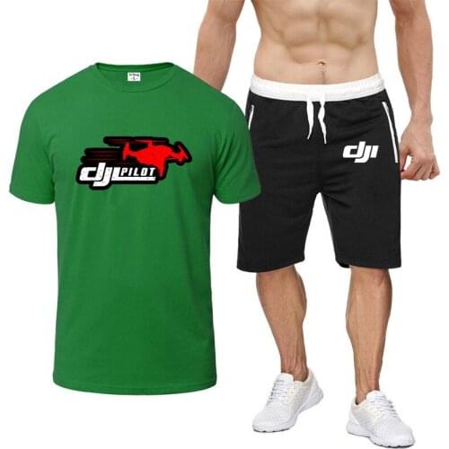 2021 Summer DJI Pilot Print Mens Brand Sportswear Shorts Set The New Sleeve Breathable T-Shirt And Solid Cotton Wear Harajuku