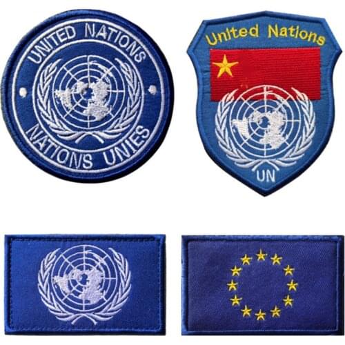 United Nations European Union Patches Emblem Hook Loop Flag Badge Stick on for Uniform Backpack Stickers